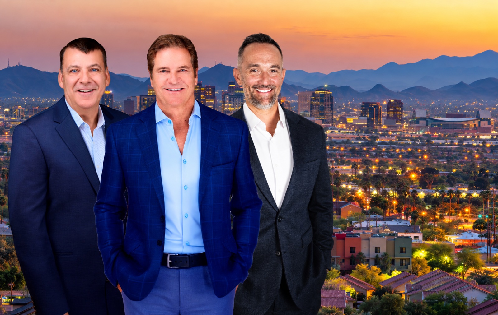 Wade & Nysather attorneys with the Phoenix, Arizona skyline at sunset